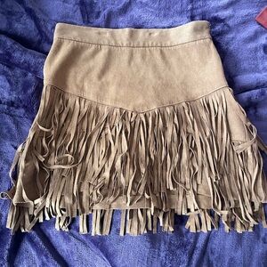 Altar'd State Tan Suede Fringe Mini Skirt